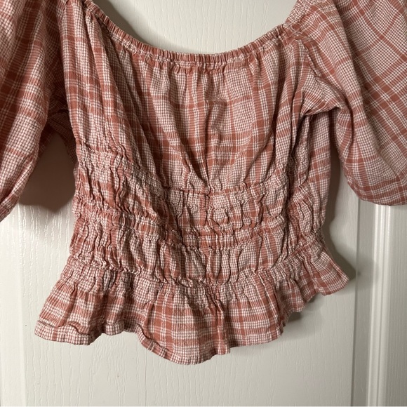 Sim & Sam Plaid Puff Tie Blouse - Picture 3 of 5